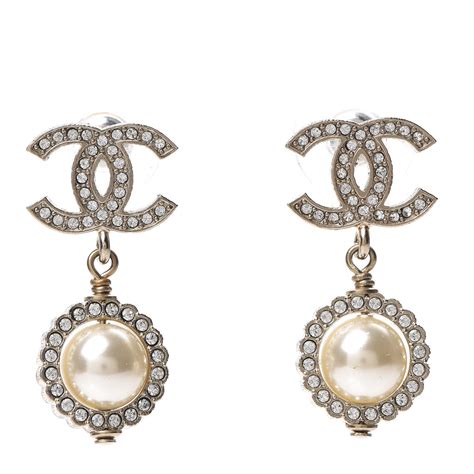 chanel crystal cc pearl drop earrings gold|chanel drop earrings karren brady.